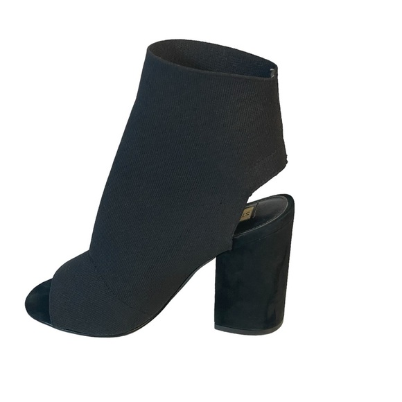 Steve Madden Black Neoprene Stretch Open Toe Ankle Bootie Block Heel Shoes Sz 6 - Picture 4 of 10